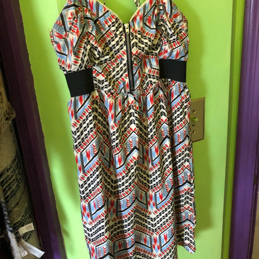 Kirra zip front Aztec Geo print dress S